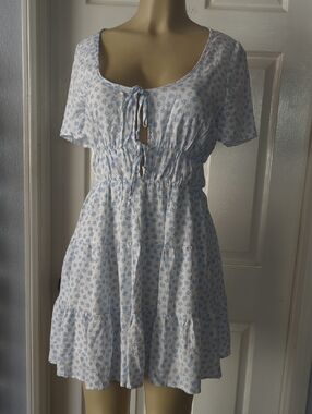 La Hearts Light Blue Floral Tie-Front Mini Dress Pit To Pit 18 Inch